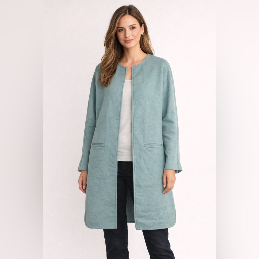 J.Jill Women’s M Tall Sage Green Open Front Jacket Minimalist‎ Long Coat